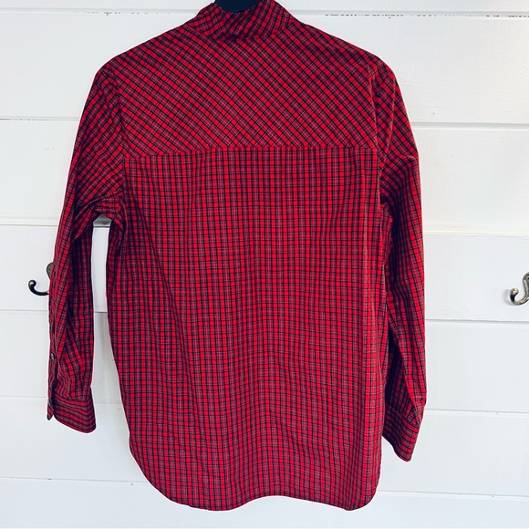 J. Crew Red Plaid Tunic Shirt with rhinestone buttons. Size 4 - Picture 3 of 8